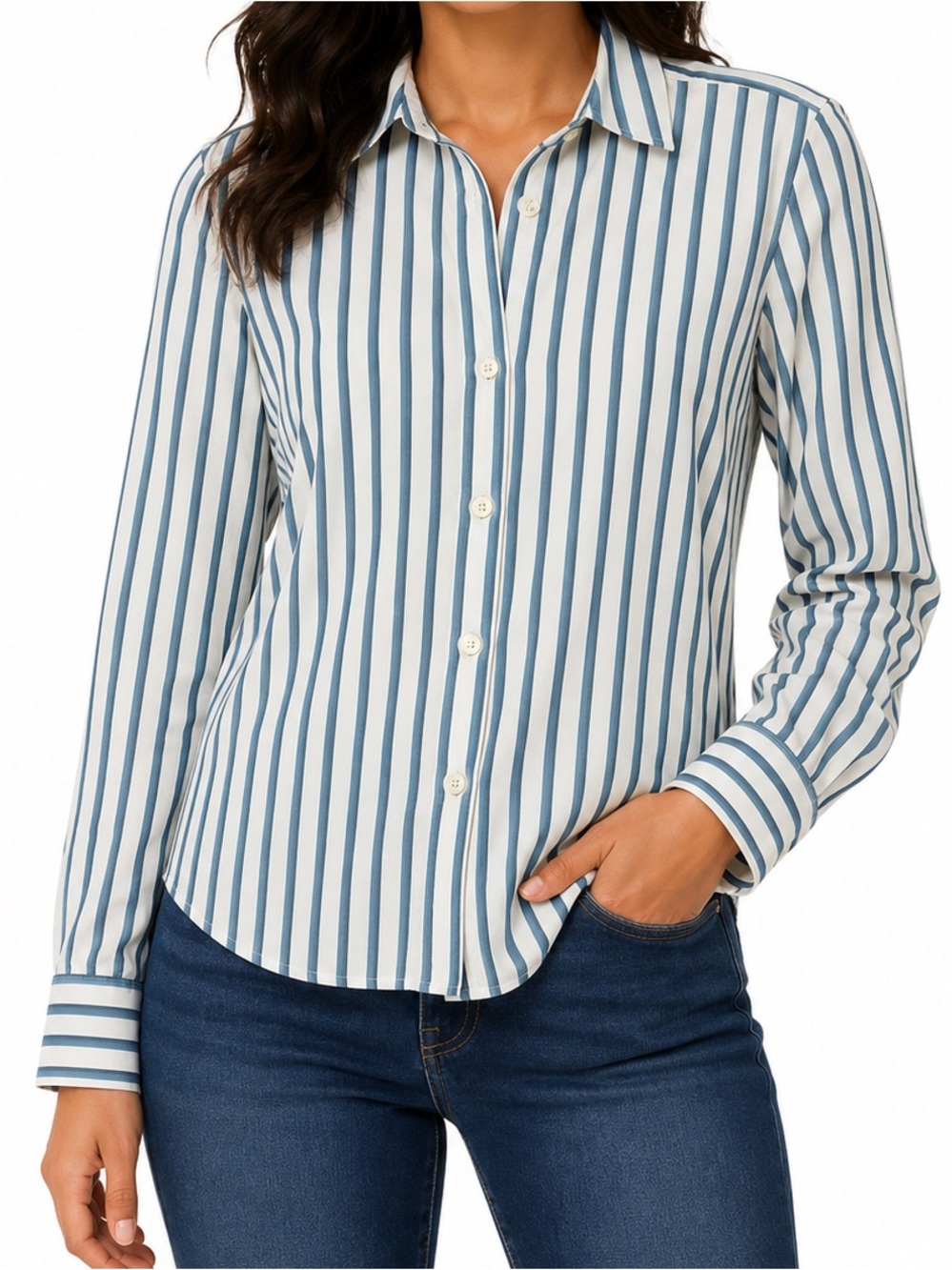 Banana Republic Blue White Vertical Stripe Button-Down Shirt Blouse